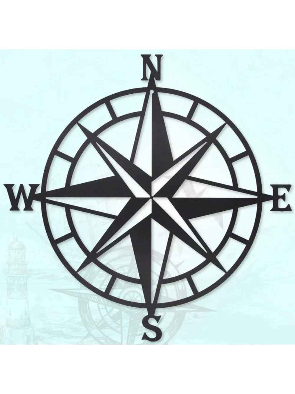 Nautical Compass Wall Decor - Black Metal Indoor/Outdoor Art for Beach Vibes